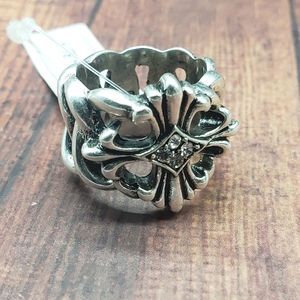 Stigma Oxidized Silver Tone Ring, Rhinestones